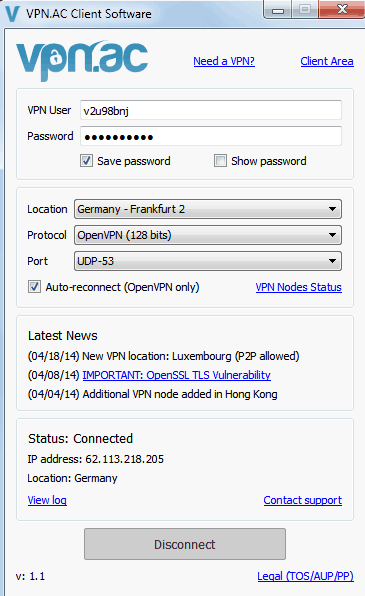 vpn.ac program arayüzü