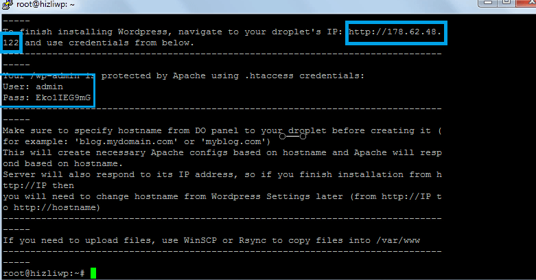 digitalocean kullanıcı bilgileri wordpress