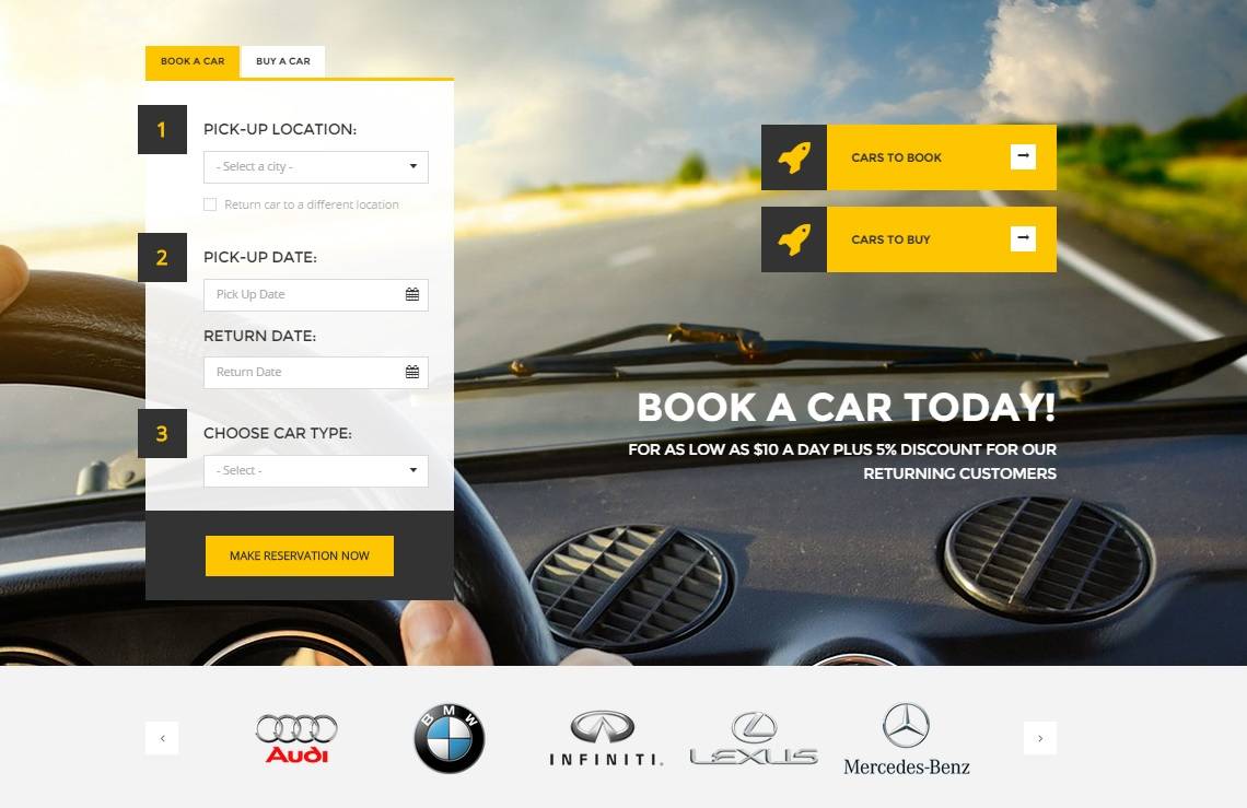 auto rent wordpress araba kiralama teması