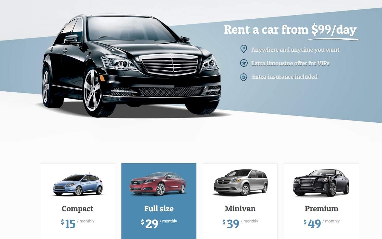 oto kiralama sitelerinde kullanabileceğiniz betheme carrental teması