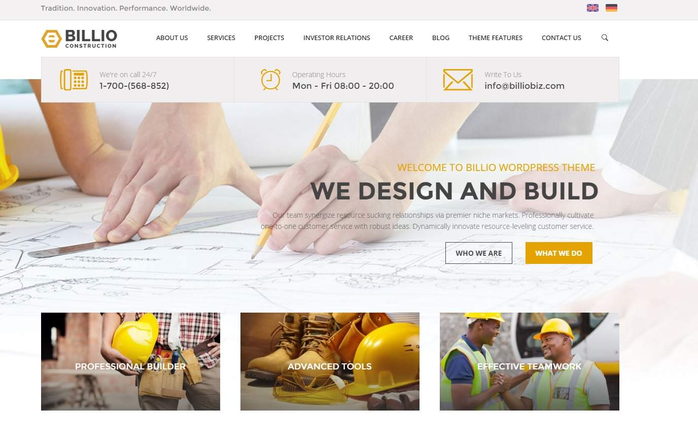 billio wordpress insaat temasi