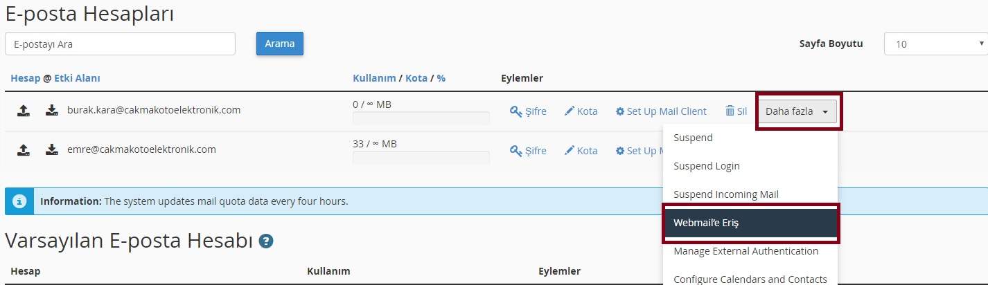 cpanelde oluşturulan eposta adresine giriş yapmak için atılması gereken adımlar